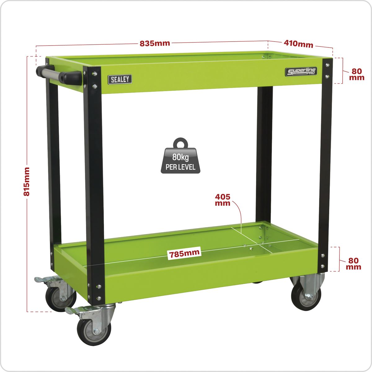 Sealey CX109HV Workshop Trolley 2-Level Heavy-Duty - Hi-Vis Green Sealey