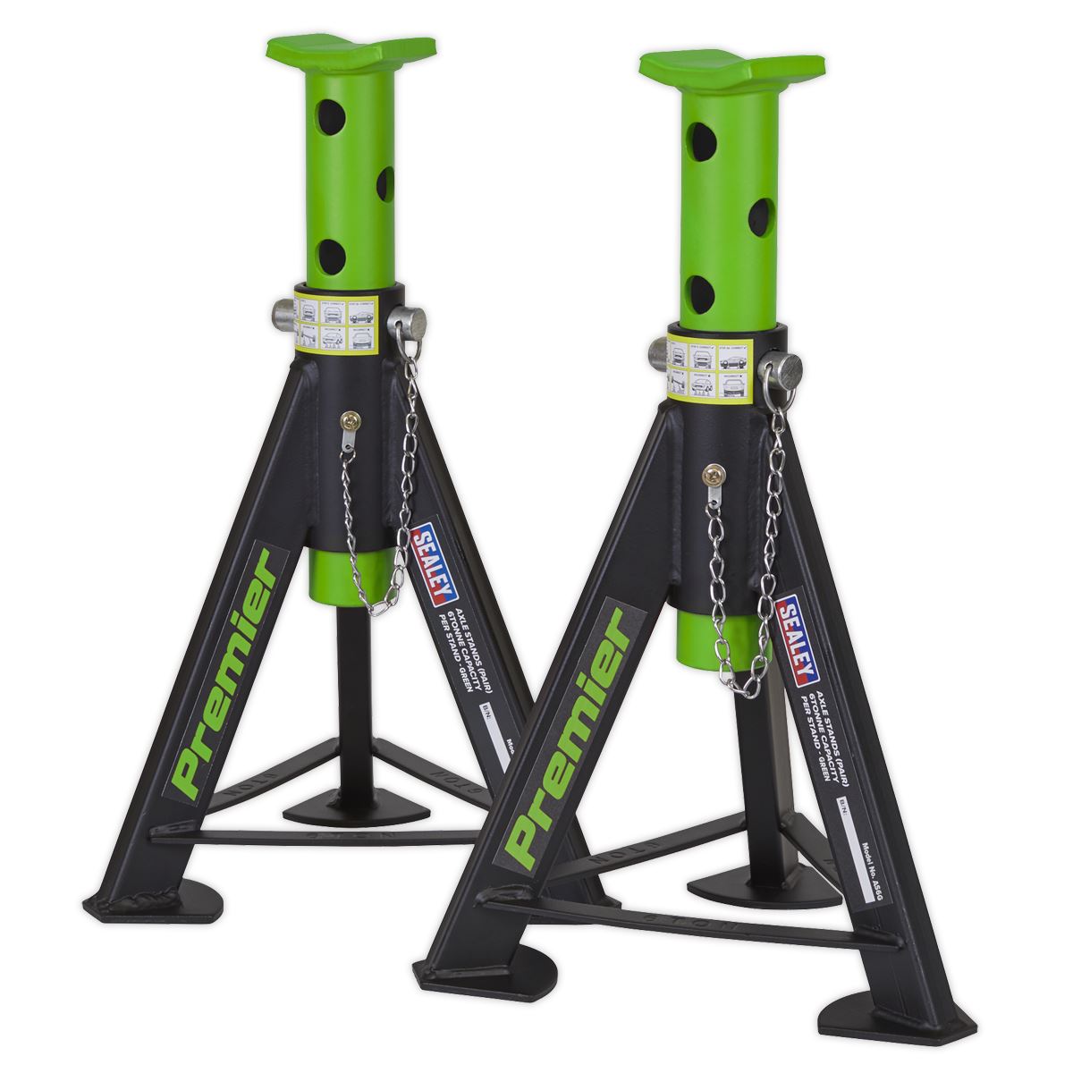 Sealey AS6G Premier Axle Stands (Pair) 6 Tonne Capacity per Stand - Green Sealey