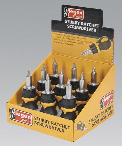 Siegen S0936 Screwdriver Ratchet Stubby Display Box of 9 Siegen