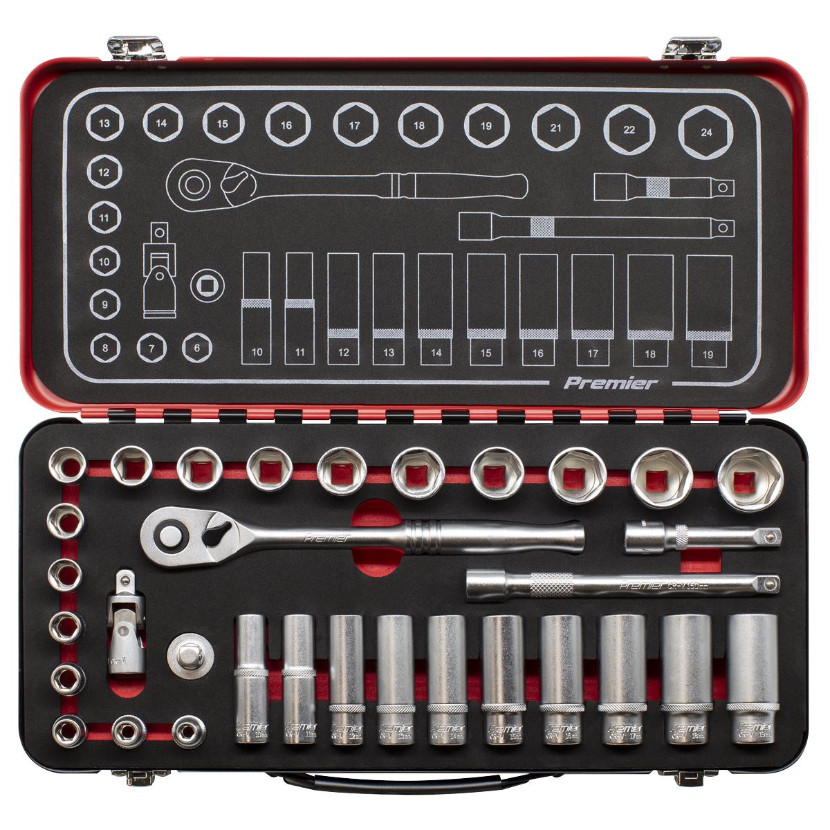 Sealey AK7922 Socket Set 3/8"Sq Drive 32pc - Premier Platinum Sealey