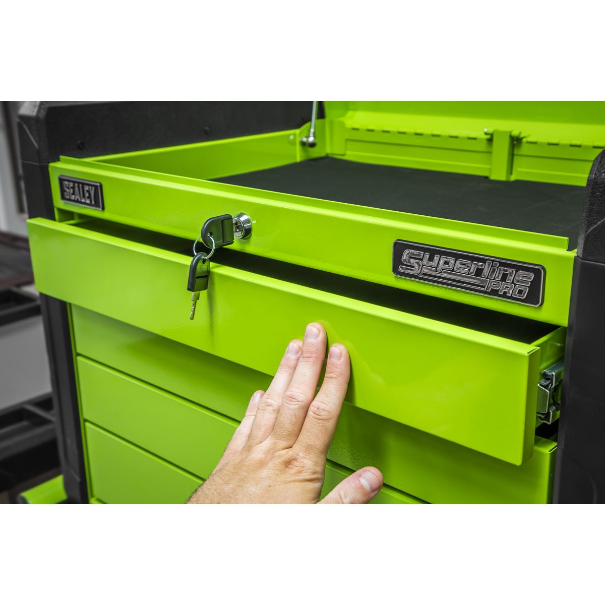 Sealey APPD4G 4 Drawer Push-to-Open Topchest with Ball-Bearing Slides - Green Sealey