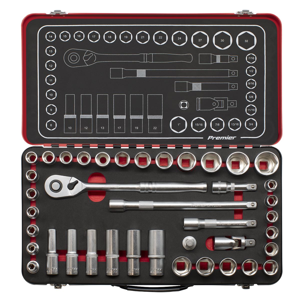 Sealey AK7925 Socket Set 1/2"Sq Drive 40pc - Metric/Imperial - Premier Platinum Sealey