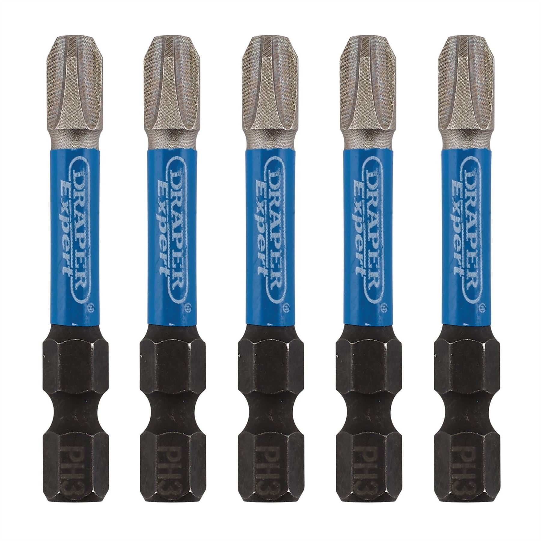 Draper 05645 Expert Cross Slot/PH Type Impact Screwdriver Bits No.3 x 50mm 1/4" Hex Pack of 5 Draper