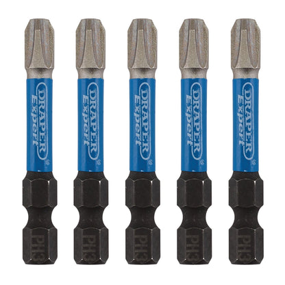 Draper 05645 Expert Cross Slot/PH Type Impact Screwdriver Bits No.3 x 50mm 1/4" Hex Pack of 5 Draper