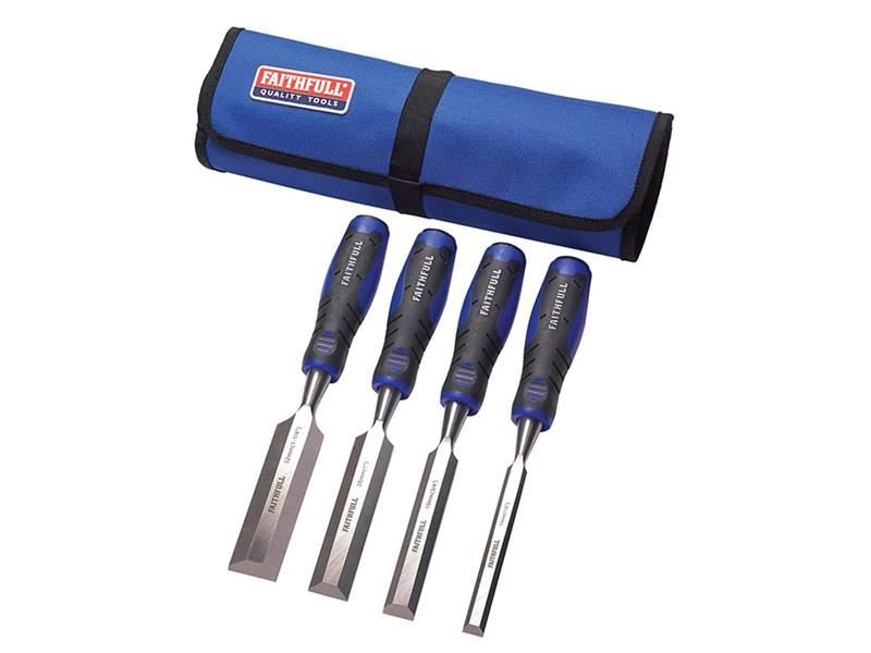 Faithfull Soft Grip Chisel Set & Chisel Roll 4 Piece Faithfull