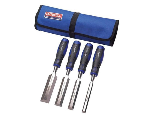 Faithfull Soft Grip Chisel Set & Chisel Roll 4 Piece Faithfull