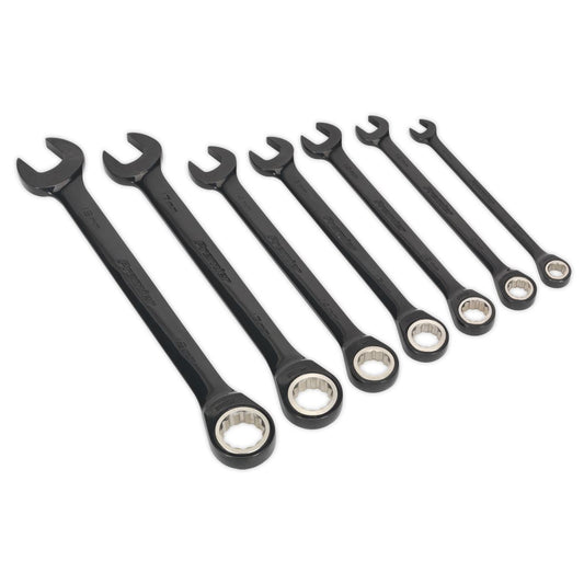 Sealey AK7978 Combination Ratchet Spanner Set 7pc Premier Black Metric Sealey