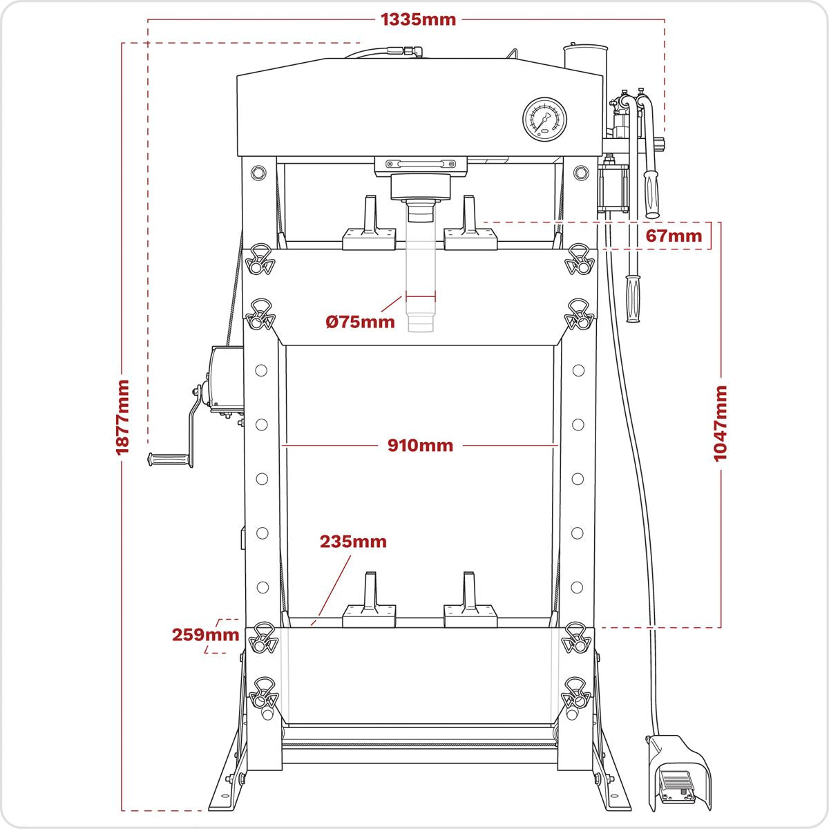 Sealey YK509FAH Premier Air/Hydraulic Floor Type Press with Foot Pedal 50 Tonne Sealey