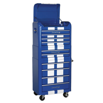 Sealey AP28COMBO2BWS Retro Style Topchest Mid-Box Tool Chest & Rollcab Combination 10 Drawer Blue/White Stripes Sealey