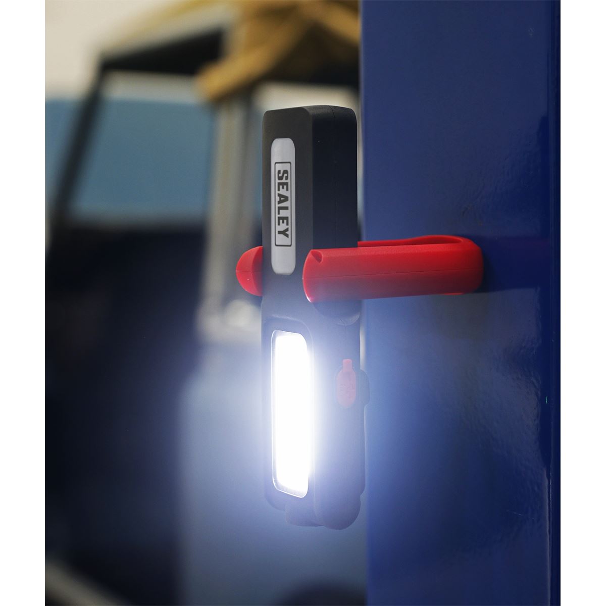Sealey LED318R Rechargeable Inspection Light 5W COB & 3W SMD LED with Power Bank - Red Sealey