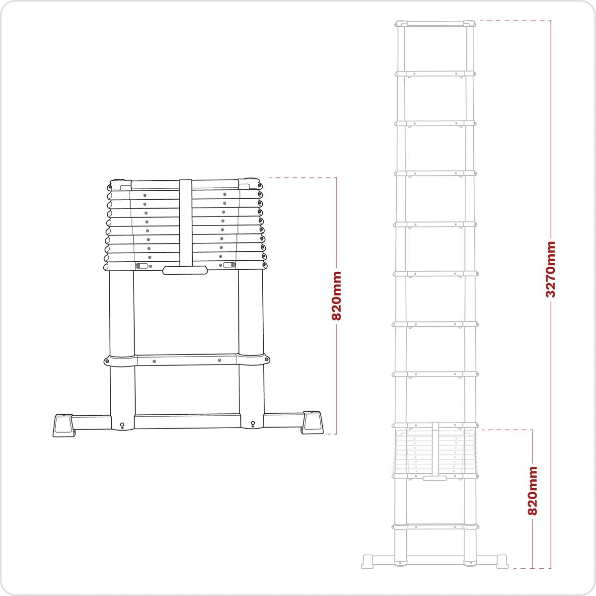 Sealey ATL11 Aluminium Telescopic Ladder 11-Tread EN 131 Sealey