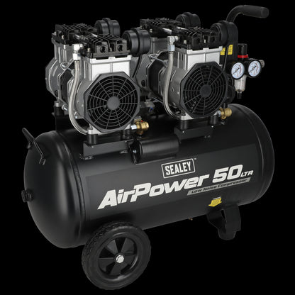 Sealey SAC5001S 50L Low Noise Oil Free Direct Drive Air Compressor 2 x 2hp Sealey