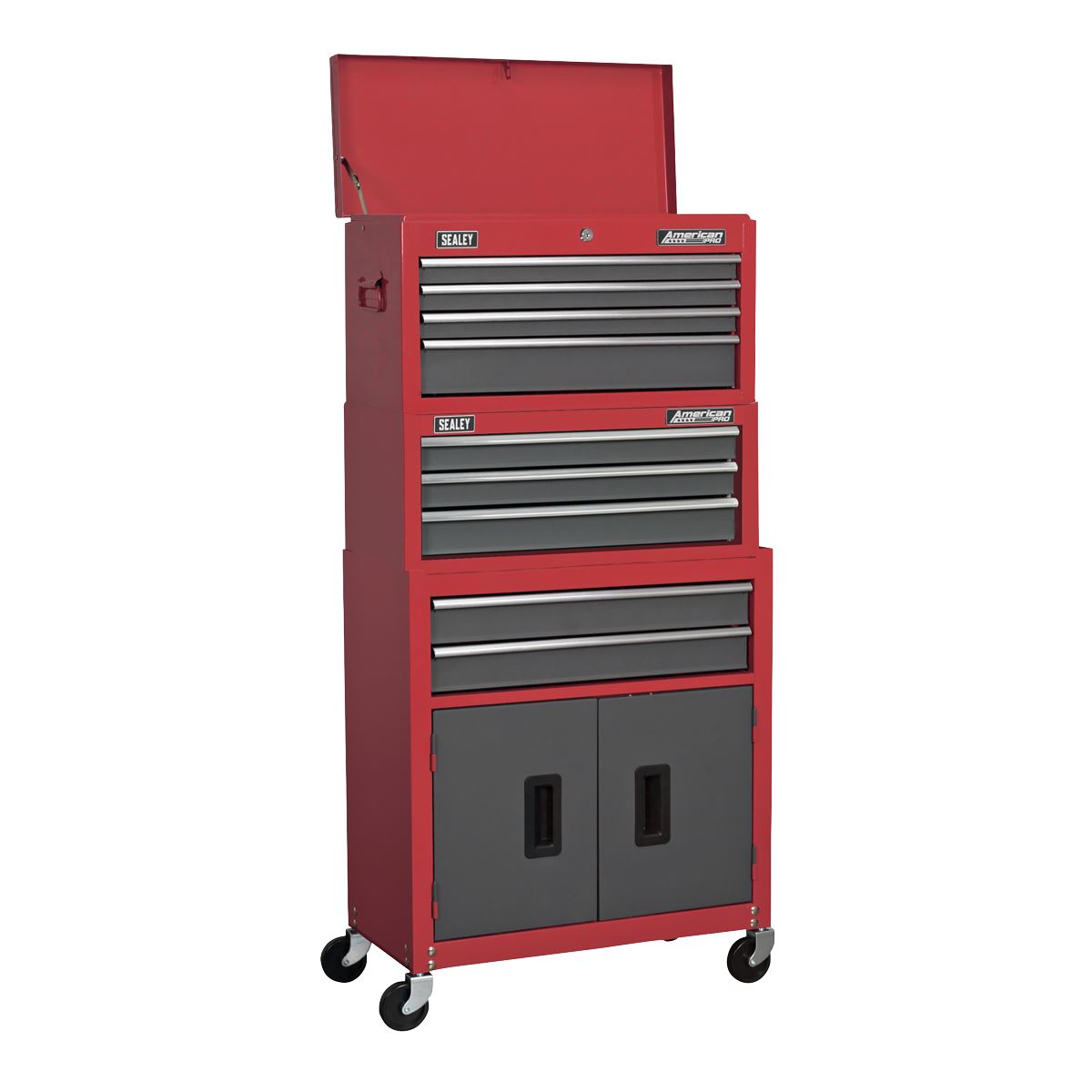 Sealey AP2200BBSTACK Topchest Mid-Box Tool Chest & Rollcab 9 Drawer Stack - Red Sealey