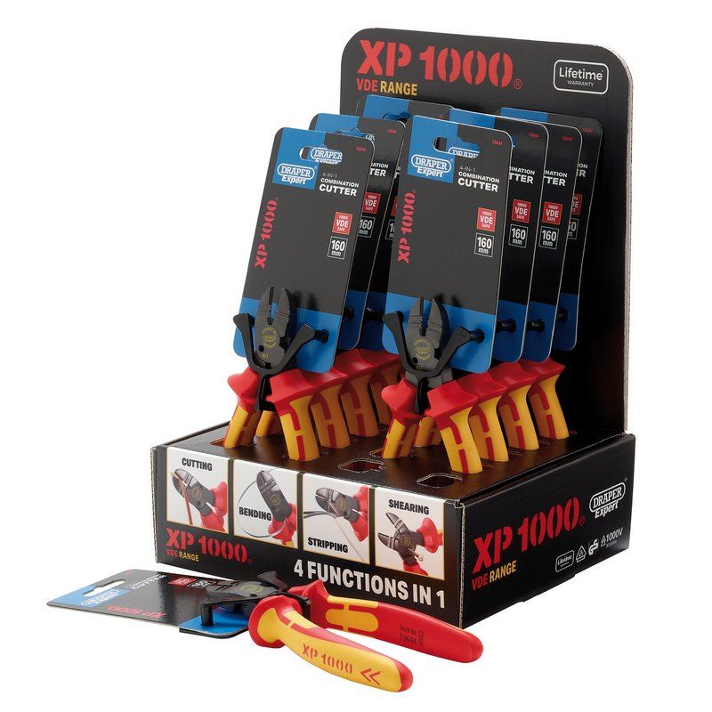 Draper 13614 XP1000® Counter Top Display of VDE 160mm 4-in-1 Combination Cutters 10 Piece Draper