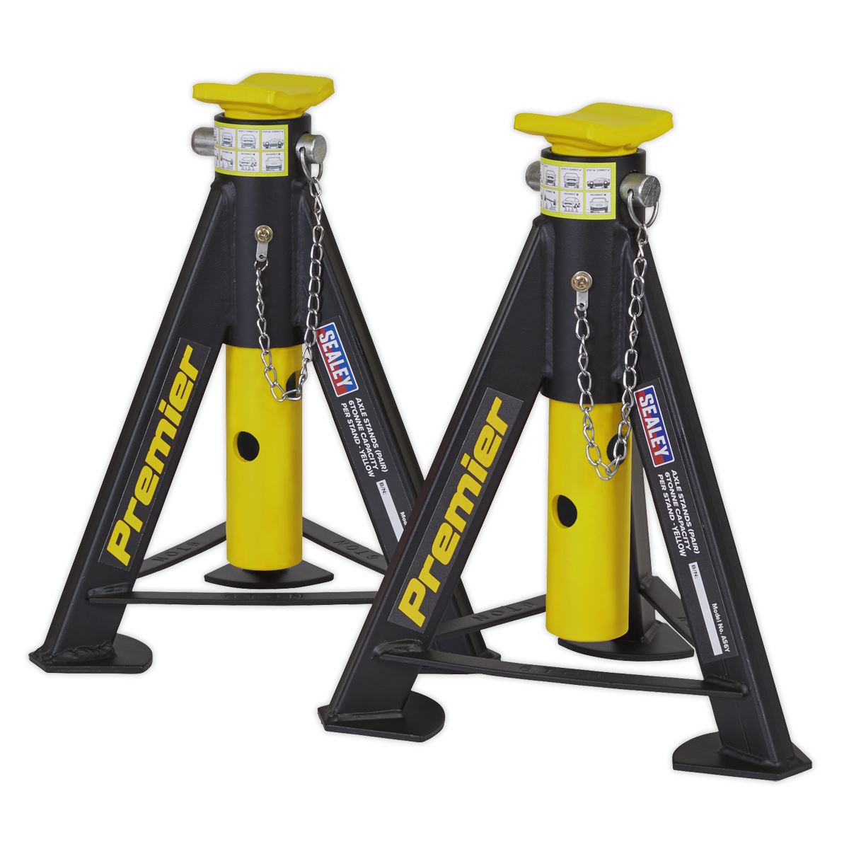 Sealey AS6Y Premier Axle Stands (Pair) 6 Tonne Capacity per Stand - Yellow Sealey