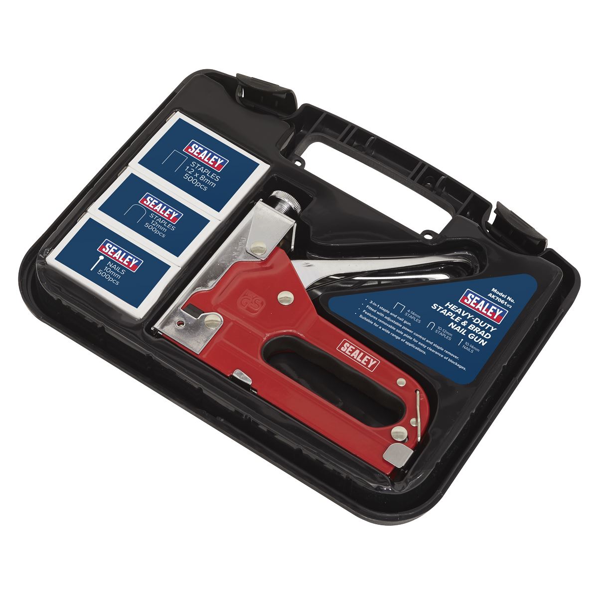 Sealey AK7061 Staple & Brad Nail Gun Heavy-Duty 4-14mm Sealey