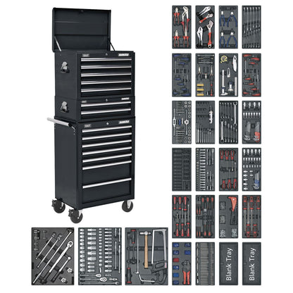 Sealey SPTCOMBO2 Tool Chest Combination 14 Drawer with Ball-Bearing Slides - Black & 1179pc Tool Kit Sealey