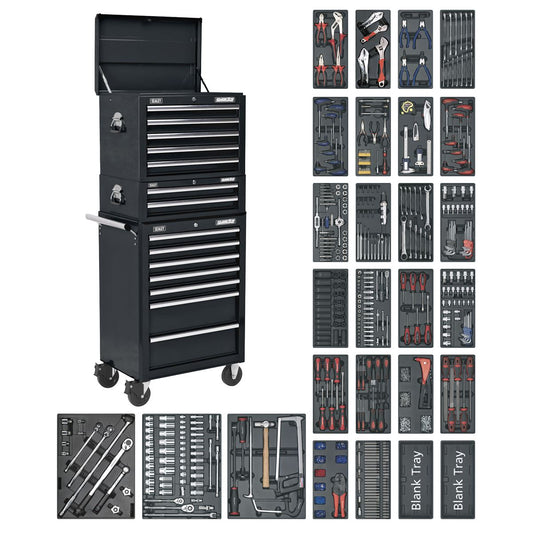 Sealey SPTCOMBO2 Tool Chest Combination 14 Drawer with Ball-Bearing Slides - Black & 1179pc Tool Kit Sealey