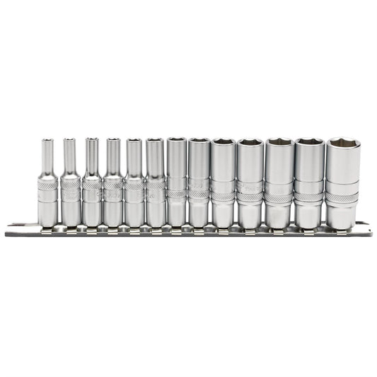 Draper 16490 Deep Metric Socket Set on a Metal Rail 1/4" Sq. Dr. 13 Piece Draper