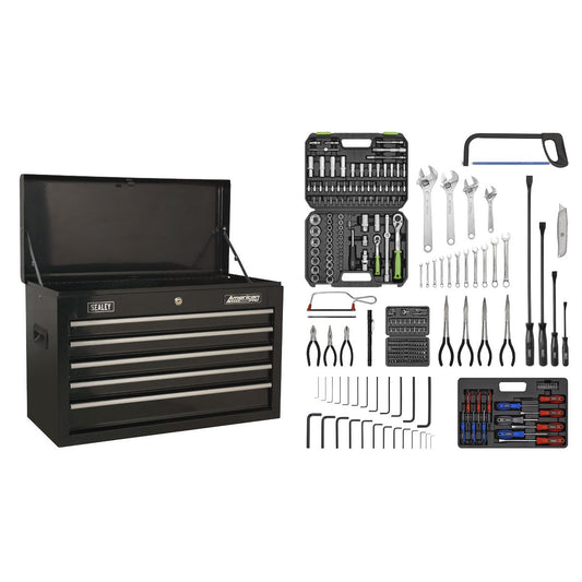 Sealey AP225BCOMBO Topchest 5 Drawer with Ball-Bearing Slides - Black & 272pc Tool Kit Sealey