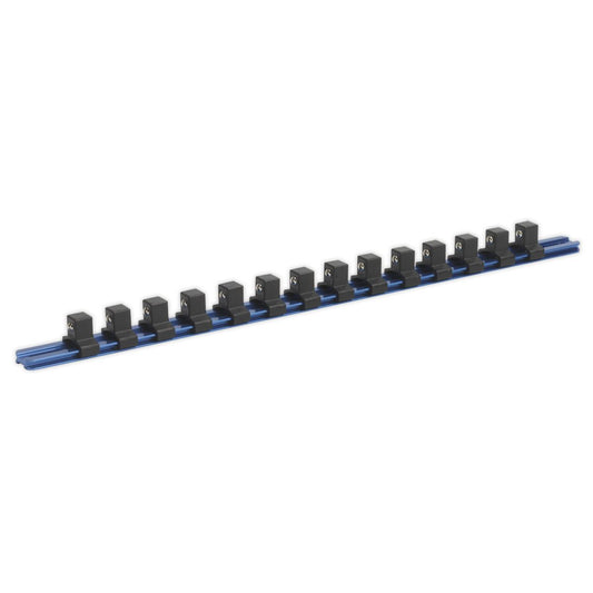 Sealey SR1214 Socket Retaining Rail with 14 Clips Aluminium 1/2"Sq Drive Sealey