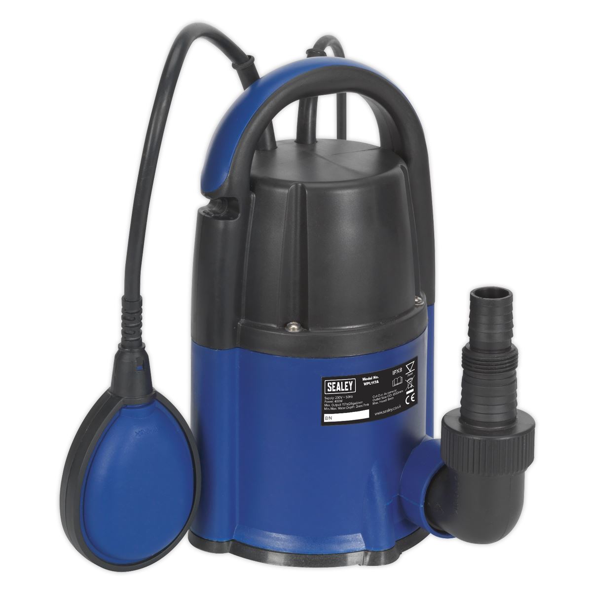 Sealey WPL117A Submersible Water Pump Automatic Low Level 2mm 117L/min 230V Sealey