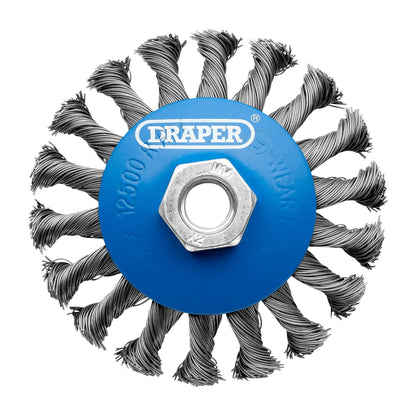 Draper 08062 Steel Bevelled Twist-Knot Wire Wheel Brush 100mm M14 Draper