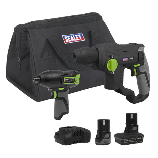 Sealey CP108VCOMBO4 2 x 10.8V SV10.8 Series Rotary Hammer Drill & Impact Driver Kit Sealey