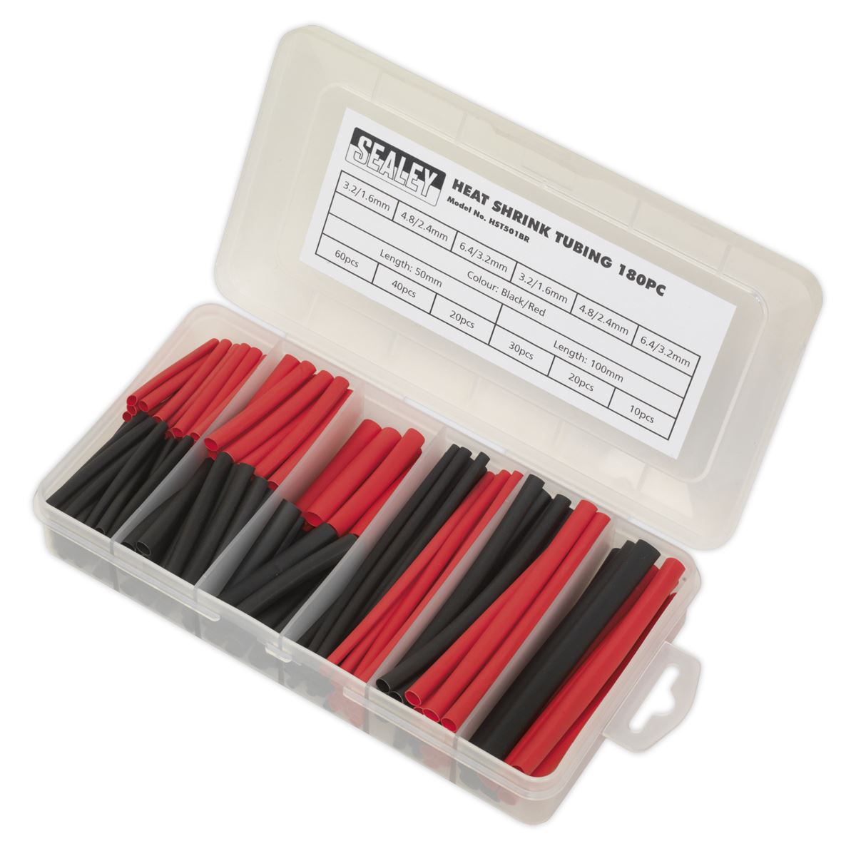 Sealey HST501BR Heat Shrink Tubing Assortment 180pc 50 & 100mm Black & Red Sealey