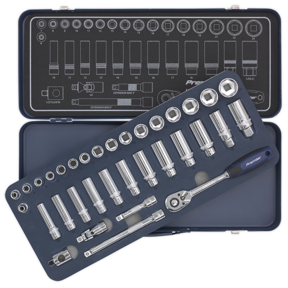 Sealey AK27481 Socket Set 34pc 3/8"Sq Drive Lock-On™ 6pt Metric Sealey