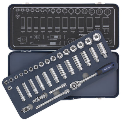Sealey AK27481 Socket Set 34pc 3/8"Sq Drive Lock-On™ 6pt Metric Sealey
