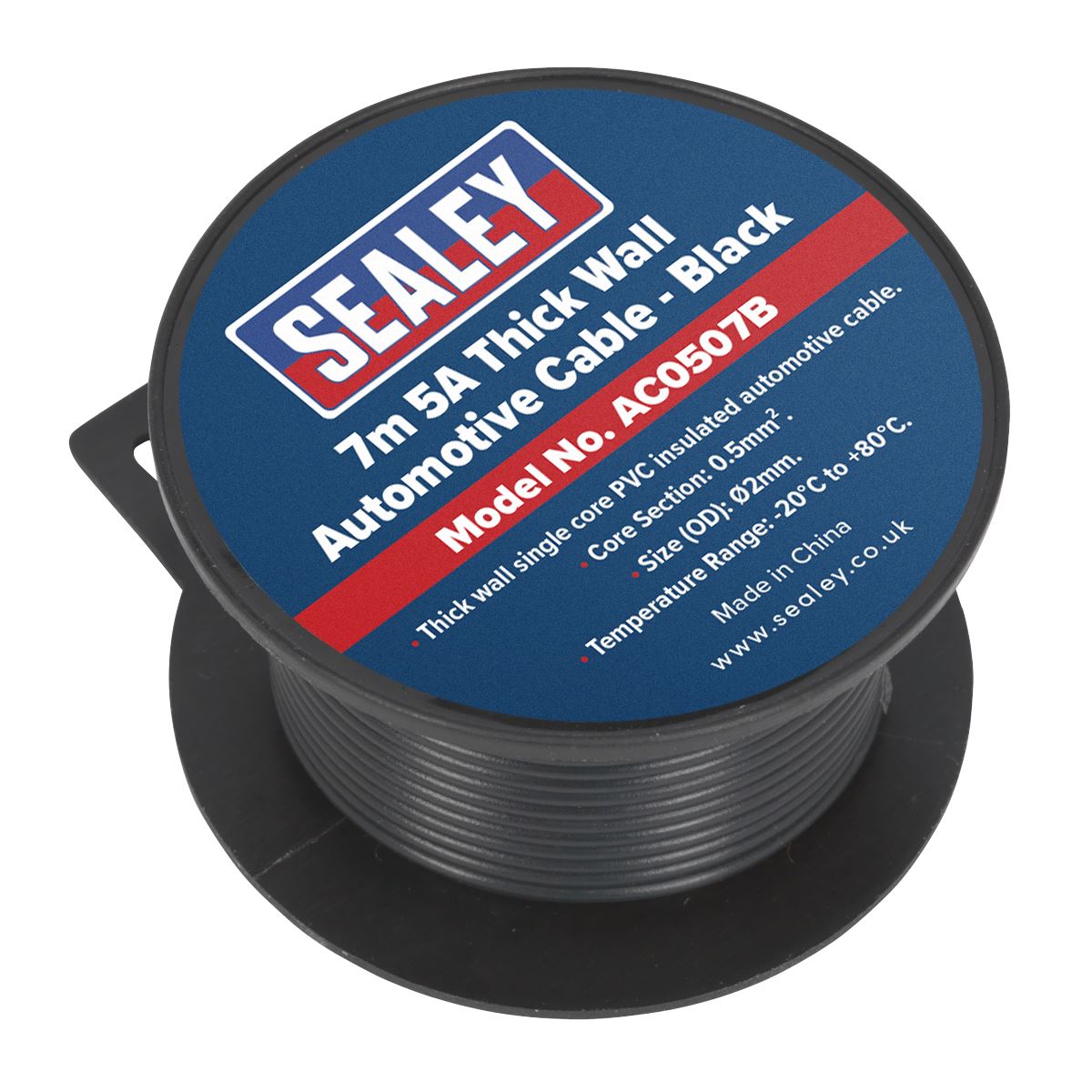 Sealey AC0507B Automotive Cable Thick Wall 5A 7m Black Sealey