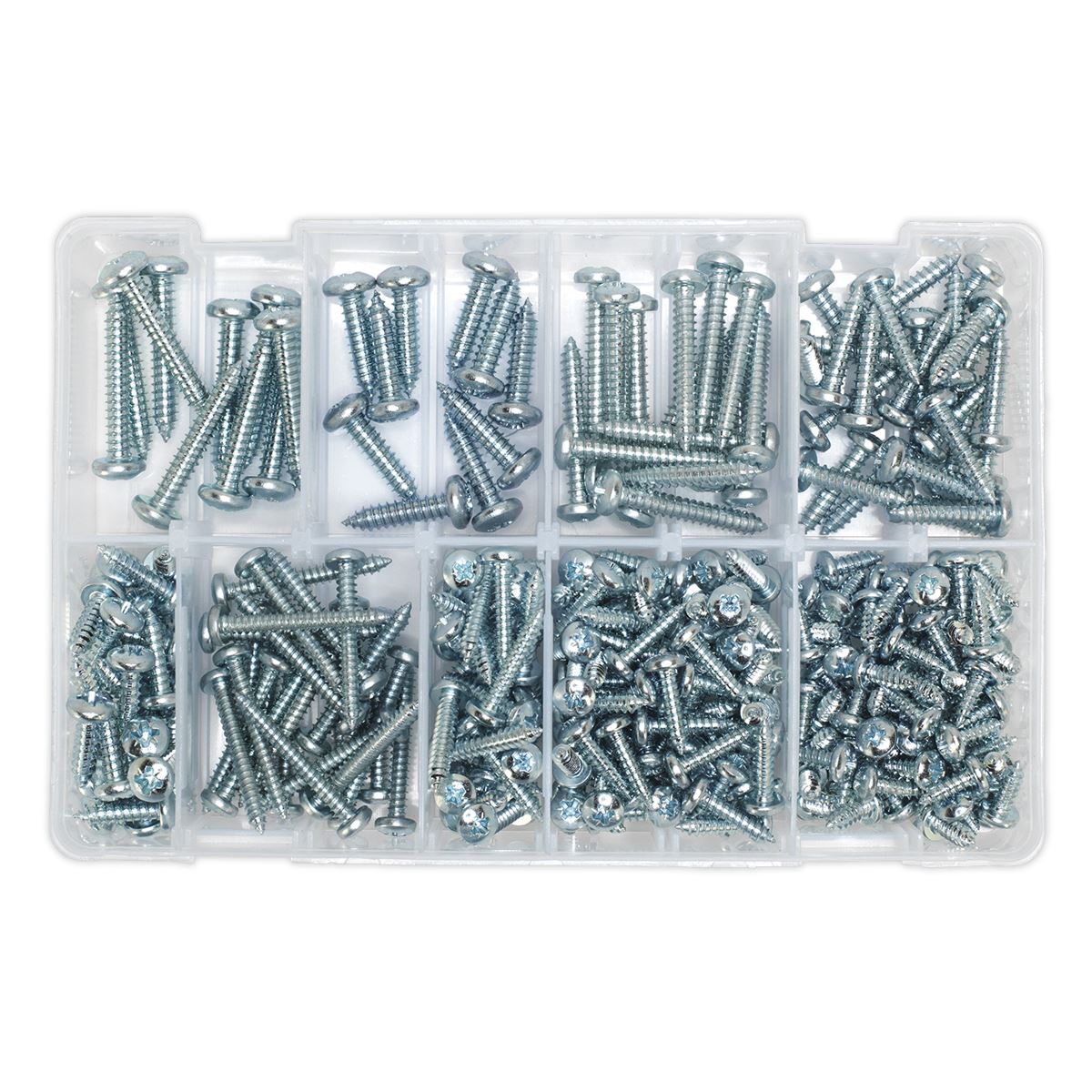 Sealey AB064STPP Self-Tapping Screw Assortment DIN 798CZ 305pc Pan Head Pozi Zinc Sealey
