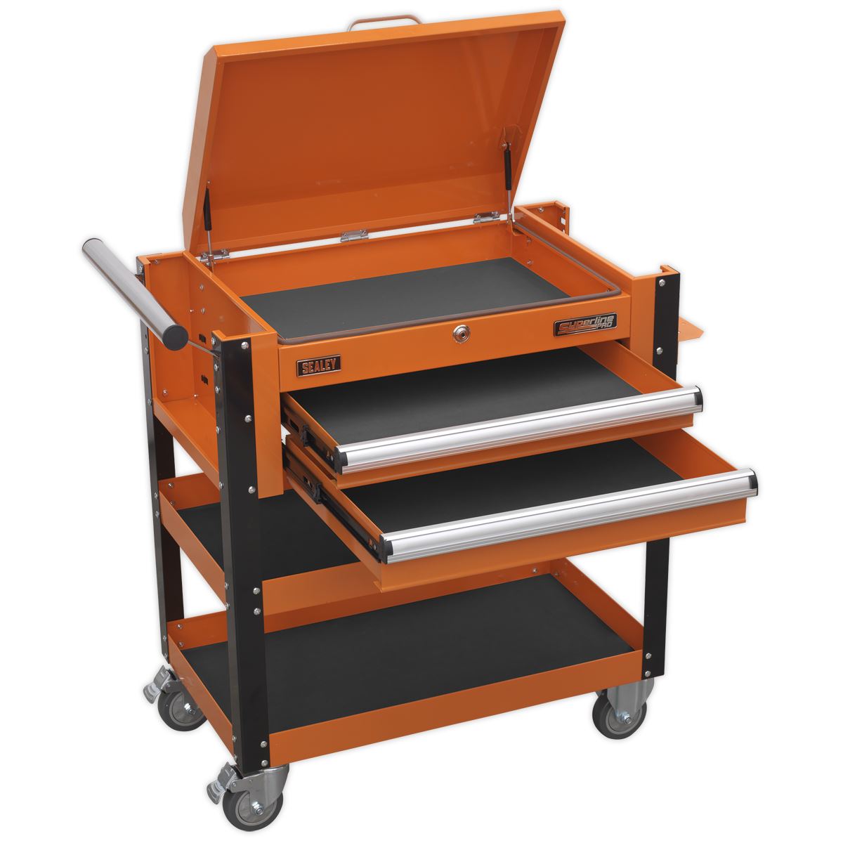 Sealey AP760MO Heavy-Duty Mobile Tool & Parts Trolley 2 Drawers & Lockable Top - Orange Sealey