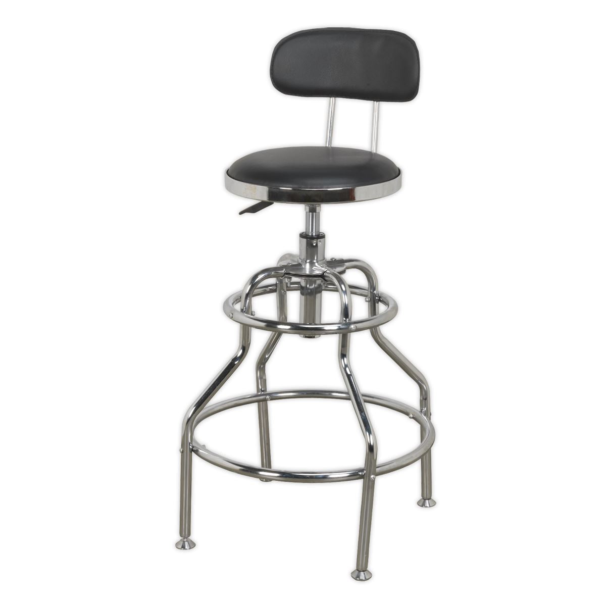 Sealey SCR14 Pneumatic Workshop Stool with Adjustable Height Swivel Seat & Back Rest Sealey
