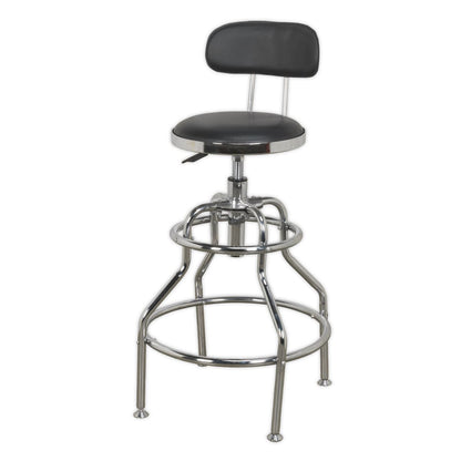 Sealey SCR14 Pneumatic Workshop Stool with Adjustable Height Swivel Seat & Back Rest Sealey
