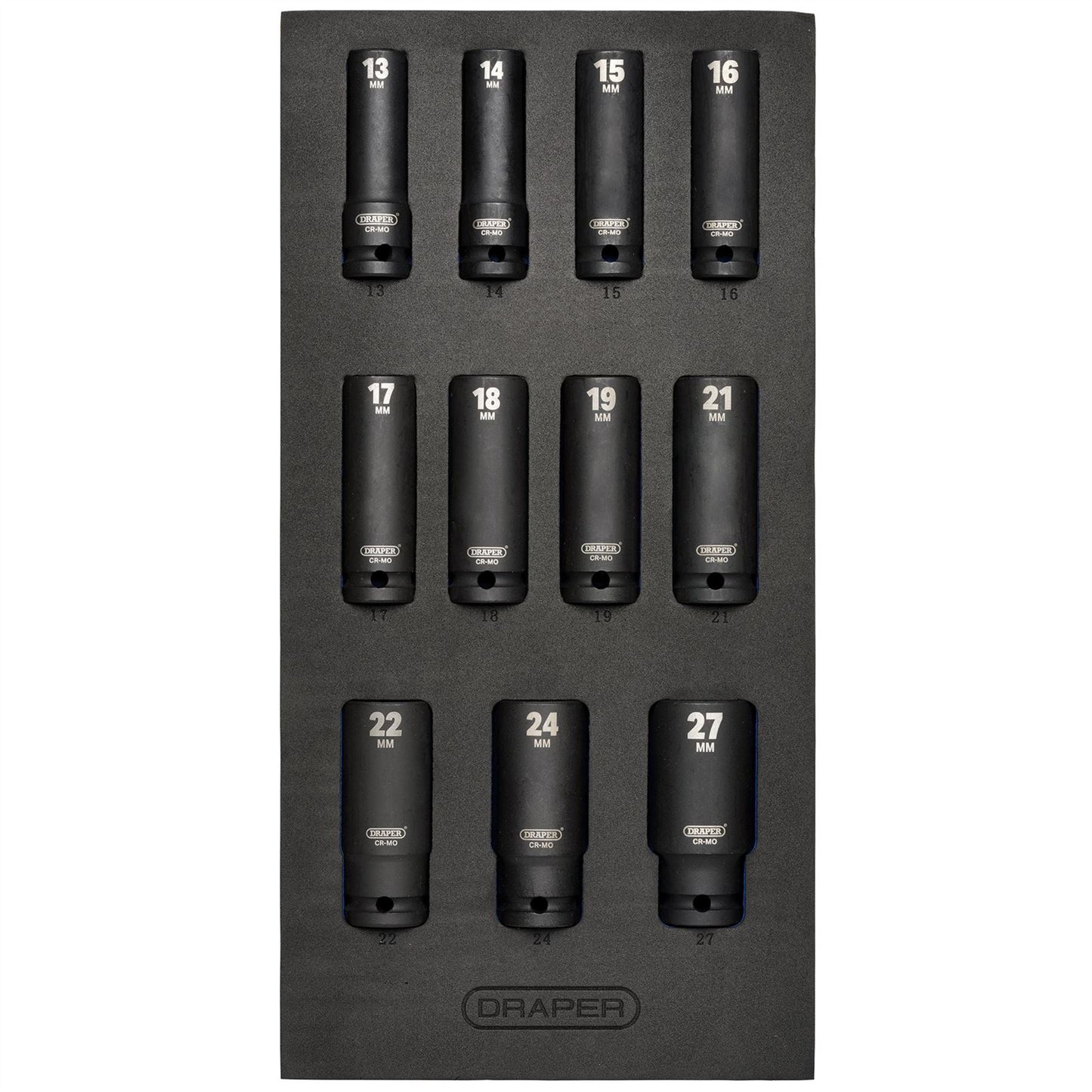 Draper 63483 HI-TORQ® Metric Deep Impact Socket Set in EVA Drawer Insert Tray 1/2" Sq. Dr. 11 Piece Draper