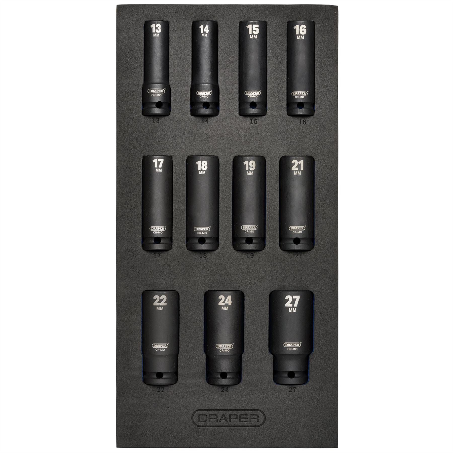 Draper 63483 HI-TORQ® Metric Deep Impact Socket Set in EVA Drawer Insert Tray 1/2" Sq. Dr. 11 Piece Draper