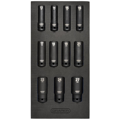Draper 63483 HI-TORQ® Metric Deep Impact Socket Set in EVA Drawer Insert Tray 1/2" Sq. Dr. 11 Piece Draper