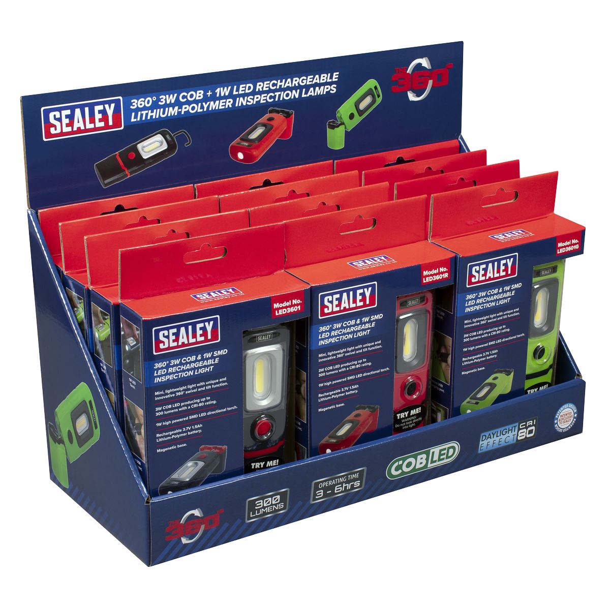 Sealey LED3601COMBO LED3601 Series Inspection Light Combination - Display Pack of 12 Sealey