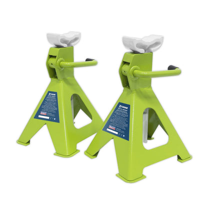 Sealey VS2002HV Ratchet Type Axle Stands (Pair) 2 Tonne Capacity per Stand - Hi-Vis Green Sealey