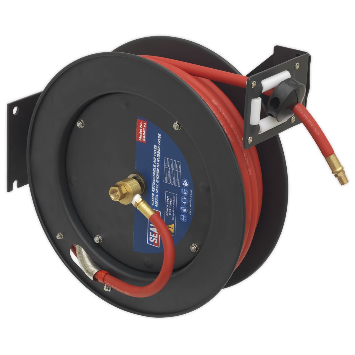 Sealey SA841 Retractable Air Hose Metal Reel 15m Ø10mm ID Rubber Hose Sealey