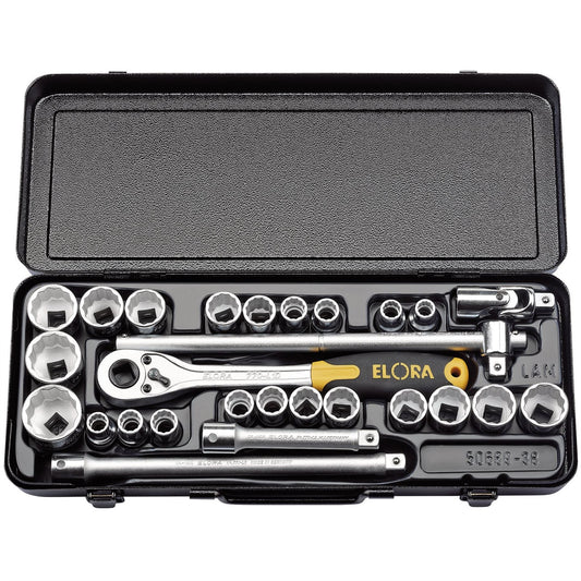 Elora 50650 Metric and Imperial Socket Set 1/2" Sq. Dr. 28 Piece Elora