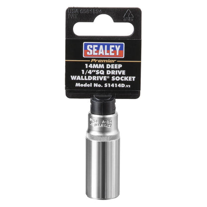 Sealey S1414D WallDrive® Socket 14mm Deep 1/4"Sq Drive Sealey