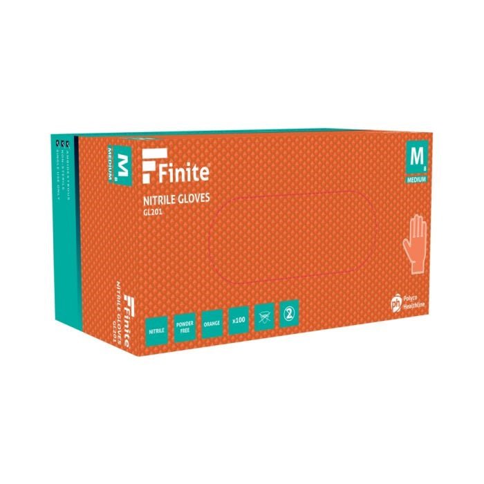 Box 90 Finite Orange Thick Heavy Duty Nitrile Disposable Gloves GL201 Finite