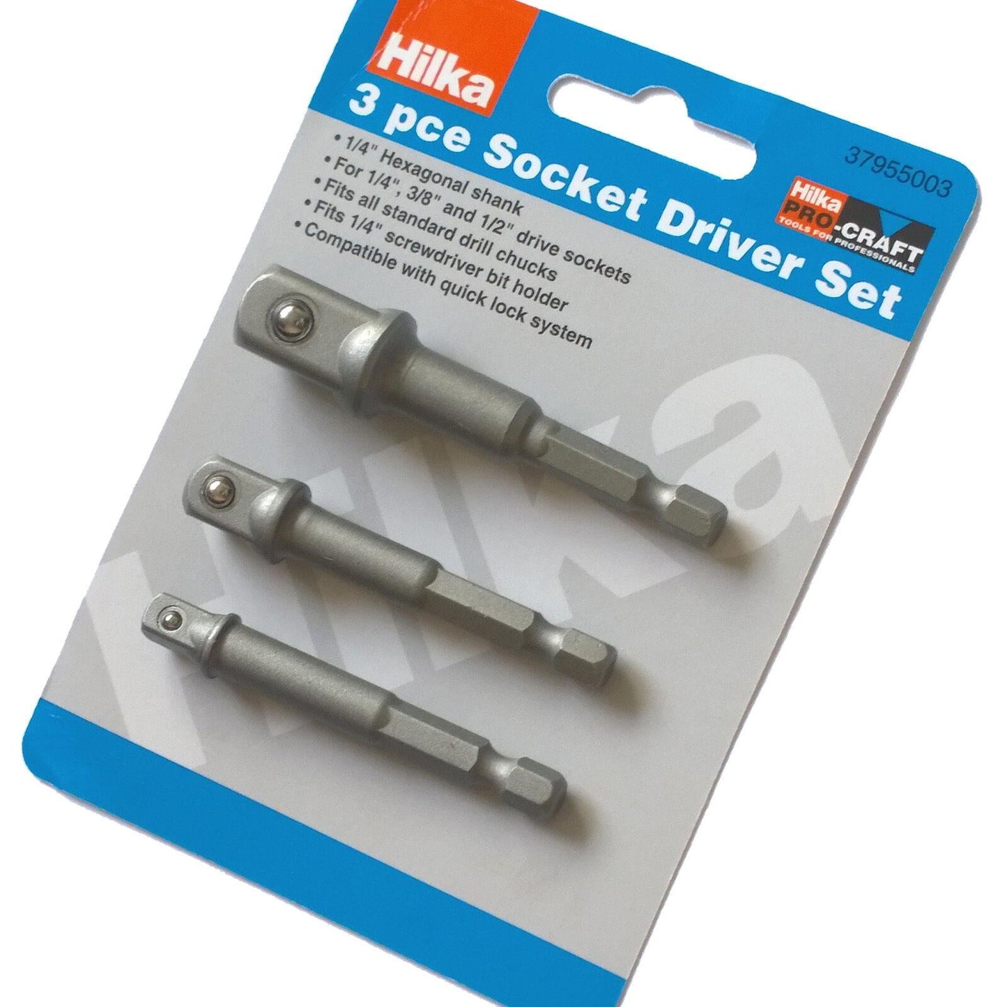Hilka 3 Piece Drill Socket Adaptor Set Pro Craft 37955003 Hilka