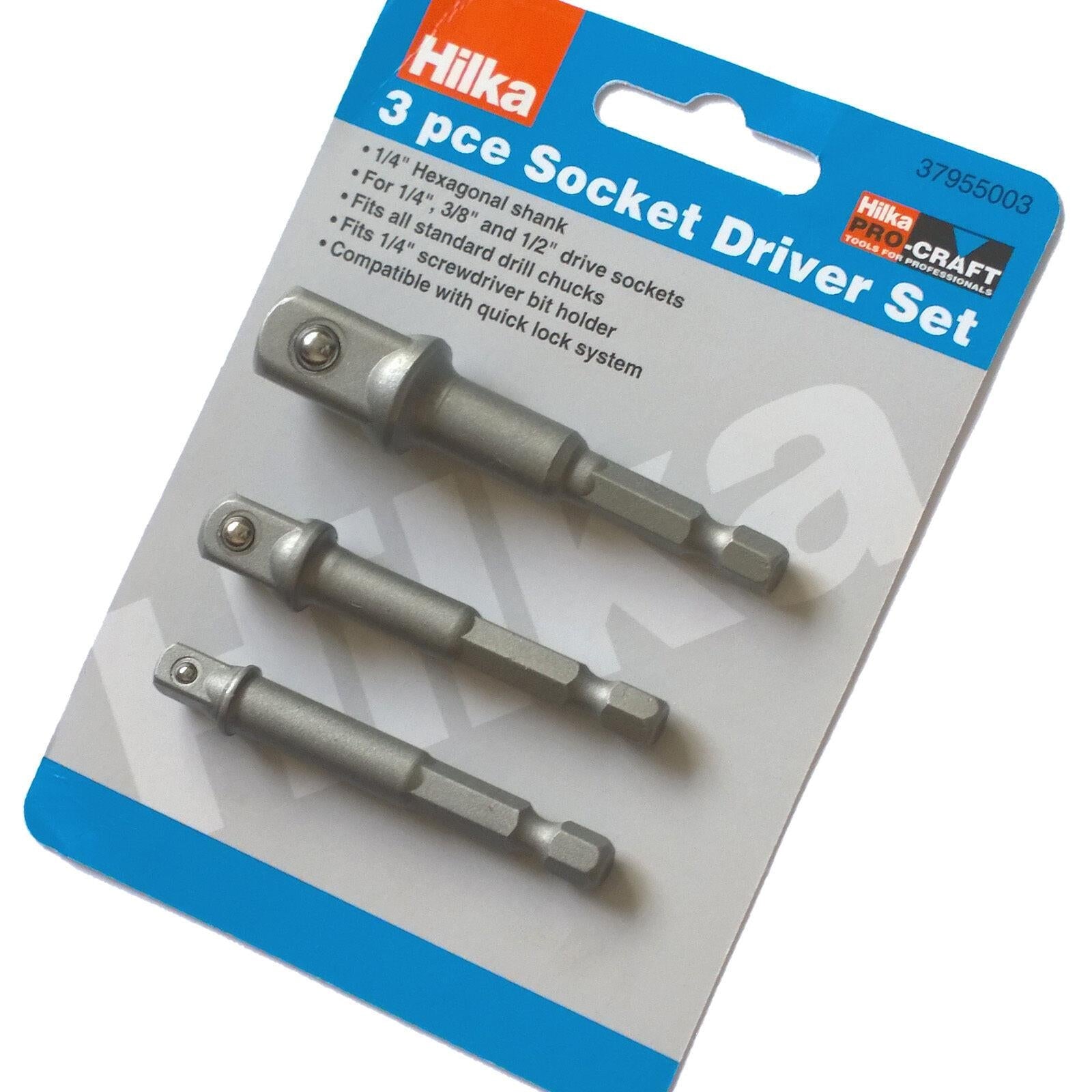 Hilka 3 Piece Drill Socket Adaptor Set Pro Craft 37955003 Hilka