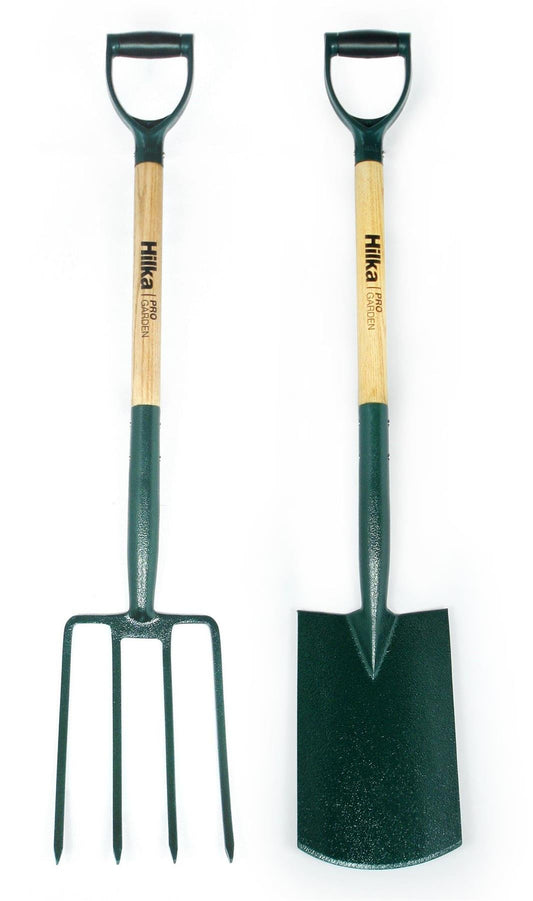 Hilka Garden Fork & Spade Set Carbon Steel Hardwood Shaft 92062020 Hilka