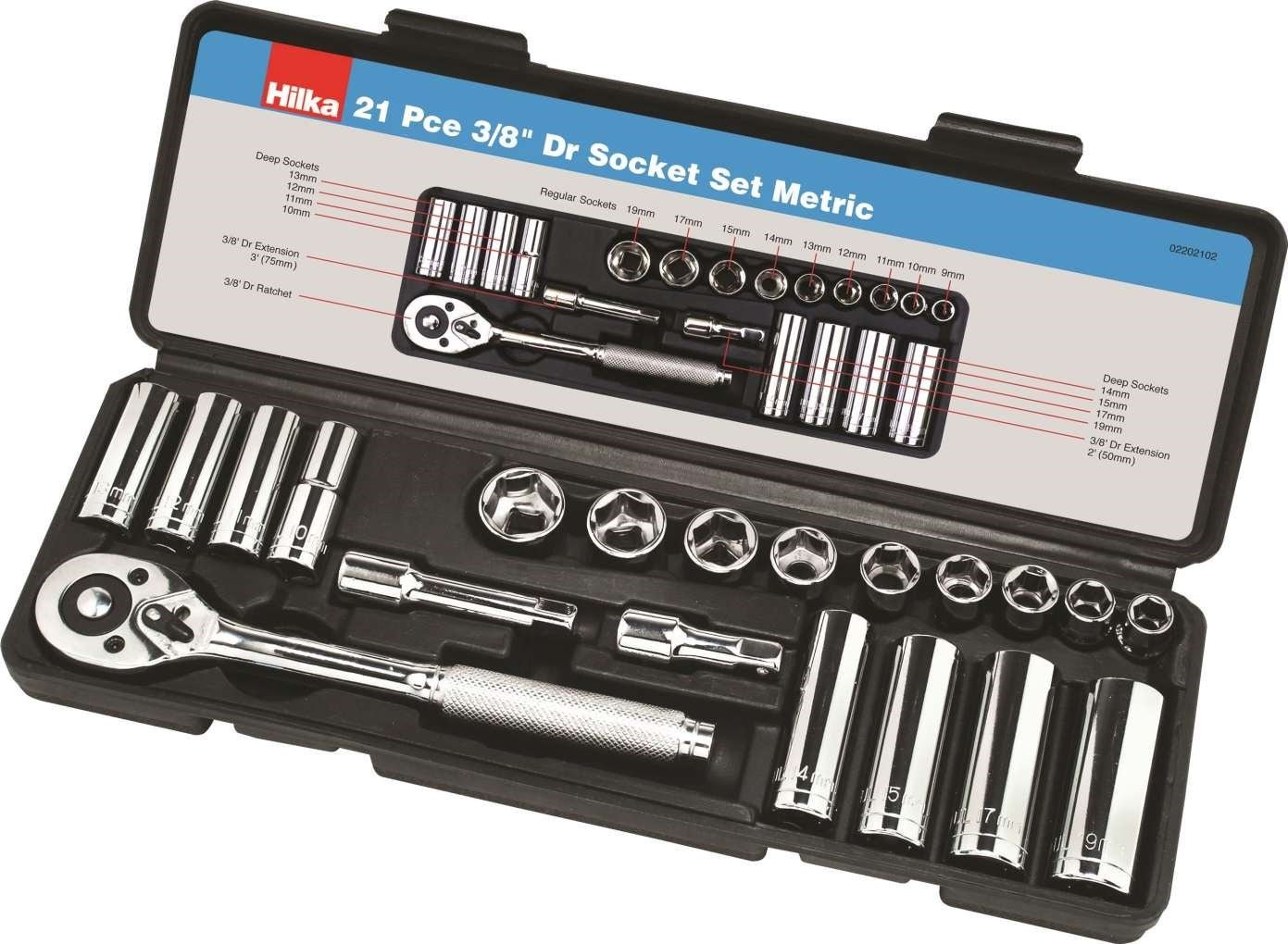 Hilka 21 pce 3/8" Drive Socket Set Metric  2202102 Hilka
