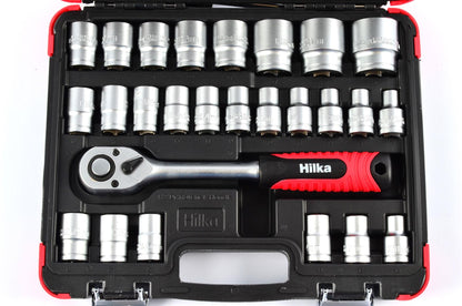 Hilka 32 pce 1/2" Drive Socket Set Metric 01123202 Hilka